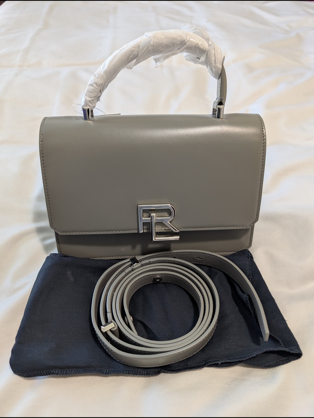 Ralph Lauren Gray Smooth Leather Top-Handle Crossbody with Silver RL Hardware